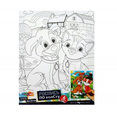 Картина по контурам холст на подрамнике 20х25 Кошка и собачка 6 цветов CANV20X25-113738 МультиАрт Картина по контурам холст на подрамнике 20х25 Кошка и собачка 6 цветов CANV20X25-113738 МультиАрт