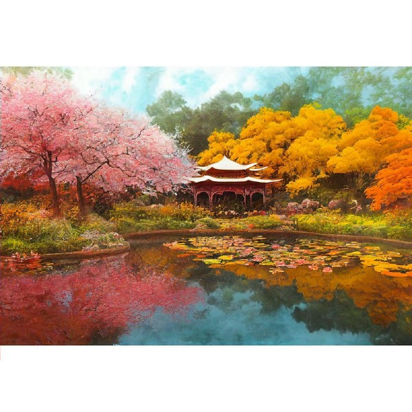 Мозаика алмазная холст без подрамника 30х40 Японский сад полная выкладка, 30 цветов НД-2697 Рыжий кот