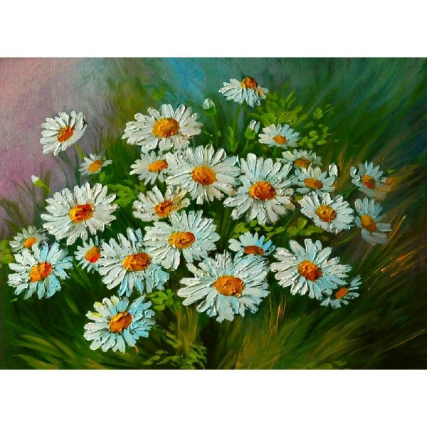 Мозаика алмазная холст на подрамнике 17х22 Садовые ромашки полная выкладка, 20 цветов НД-0723 Рыжий кот