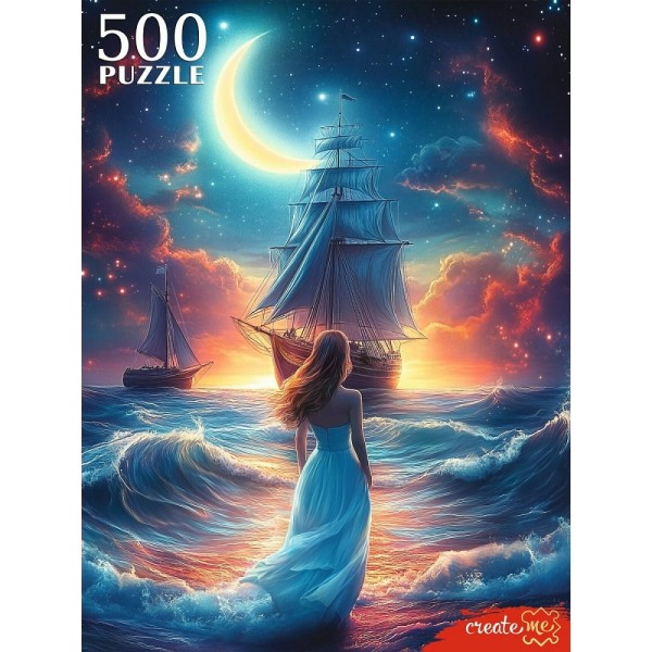 Рыжий кот Пазл 500  Девушка у ночного моря Ф500-7615 Россия