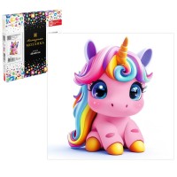 Мозаика алмазная холст на подрамнике 20х20 Розовый единорог полная выкладка, 20 цветов 70831 Феникс