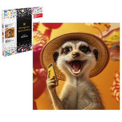 Мозаика алмазная холст на подрамнике 20х20 Веселый сурикат полная выкладка, 20 цветов 70834 Феникс