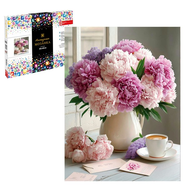 Мозаика алмазная холст на подрамнике 30х40 Букет пионов полная выкладка, 27 цветов 70845 Феникс