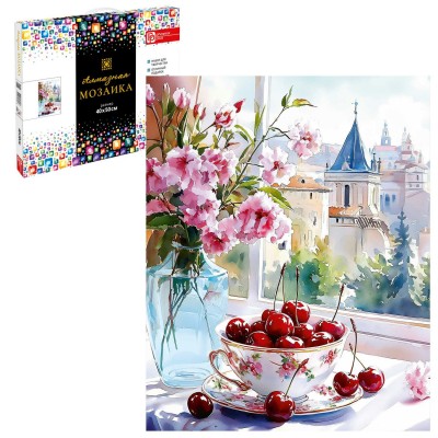 Мозаика алмазная холст на подрамнике 40х50 Натюрморт с вишнями полная выкладка, 26 цветов 70858 Феникс