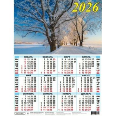 Грамотей/Календарь настенный листовой 2026. Зима А2/10-26021/