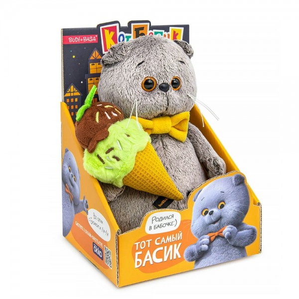 Budi Basa Игрушка  МультСериал Кот Басик с мороженым, мягкая, 19 см Ksm19-005 Россия