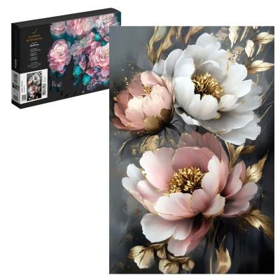 Картина по номерам холст на подрамнике 20х30 Пионы с золотом 15 цветов 71244 Феникс