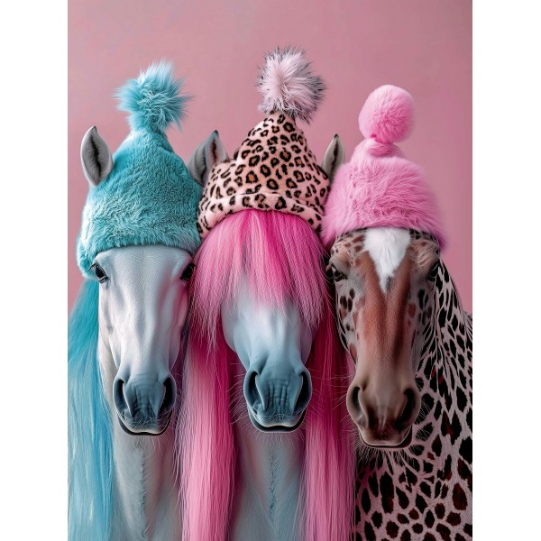 Картина по номерам холст на подрамнике 30х40 Лошади в шапочках 20 цветов 71248 Феникс