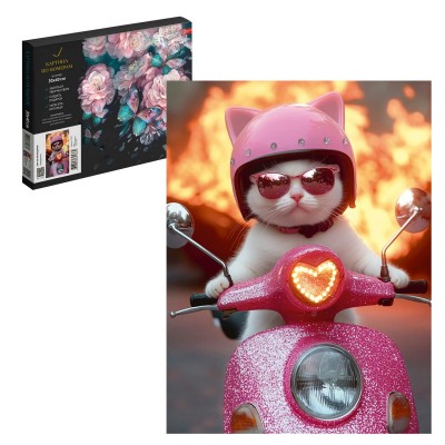 Картина по номерам холст на подрамнике 30х40 Кот на мотоцикле 19 цветов 71257 Феникс