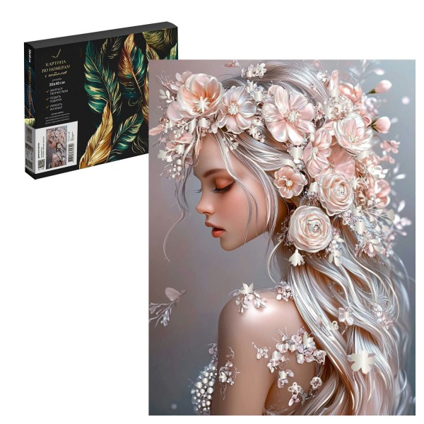 Картина по номерам холст на подрамнике 30х40 Девушка-весна с поталью, 18 цветов 71281 Феникс