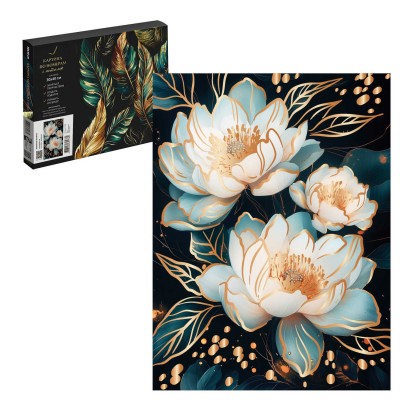 Картина по номерам холст на подрамнике 30х40 Золотые лотосы с поталью на черном холсте, 18 цветов 71299 Феникс