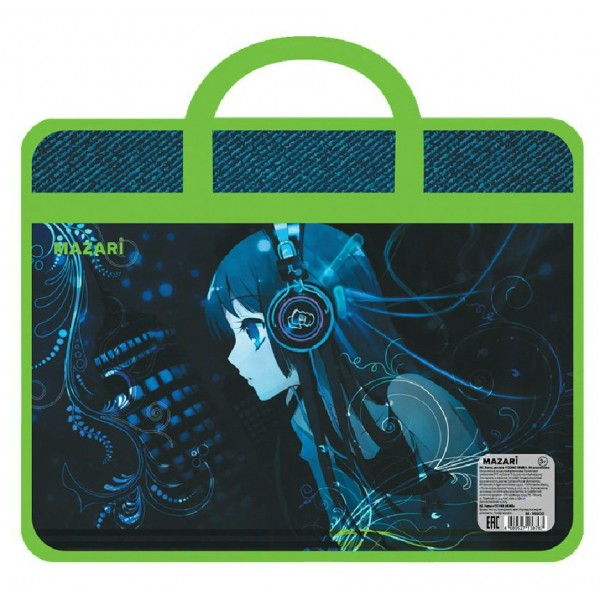 Папка на молнии А4 33х26х12см Techno anime пластиковая, с ручками М-16902 Mazari