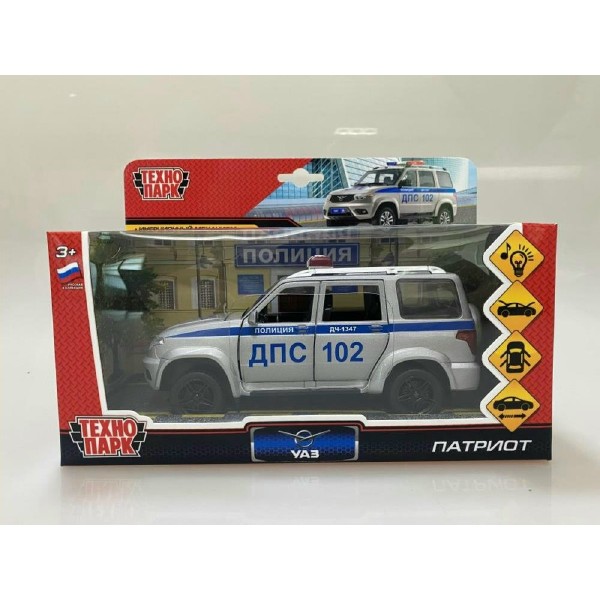 Технопарк Игрушка   Машина. УАЗ Patriot. Полиция/17,8 см, металл, свет, звук, инерционная PATRIOT-124SL-POL-GY Китай