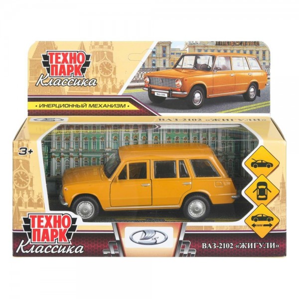 Технопарк Игрушка   Машина ВАЗ - 2102 металл 12 см, двери, багаж, инер, желтый 2102-12-YE-WOD Китай