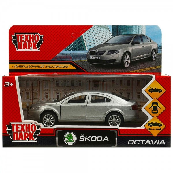 Технопарк Игрушка   Машина металл SKODA OCTAVIA 12 см, двери, багаж, инерц. серебристый OCTAVIA-12-SR Китай