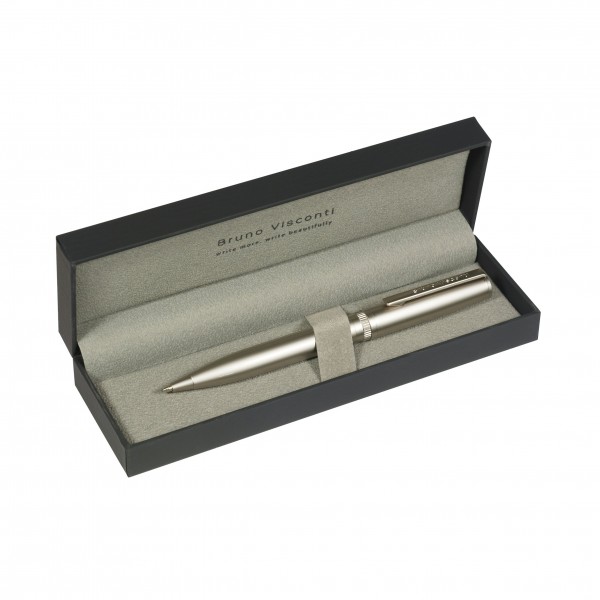 Ручка подарочная шариковая, поворотный механизм Boston синяя 0.7мм шампань металлический корпус, черный футляр 20-0358/07 Bruno Visconti
