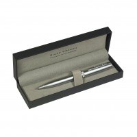 Ручка подарочная шариковая, поворотный механизм Boston синяя 0.7мм металлический серебряный корпус, черный футляр 20-0357/07 Bruno Visconti