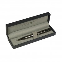 Ручка подарочная шариковая, поворотный механизм Boston синяя 0.7мм металлический корпус черный вороненая сталь, черный футляр 20-0359/07 Bruno Visconti