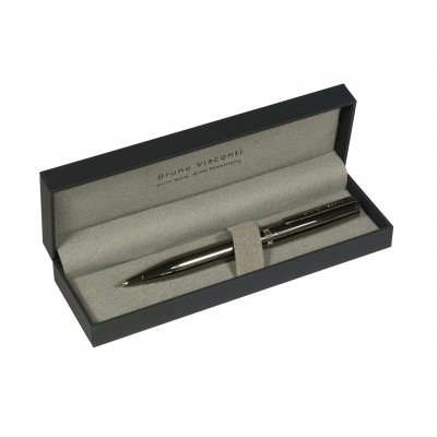 Ручка подарочная шариковая, поворотный механизм Boston синяя 0.7мм металлический корпус черный вороненая сталь, черный футляр 20-0359/07 Bruno Visconti