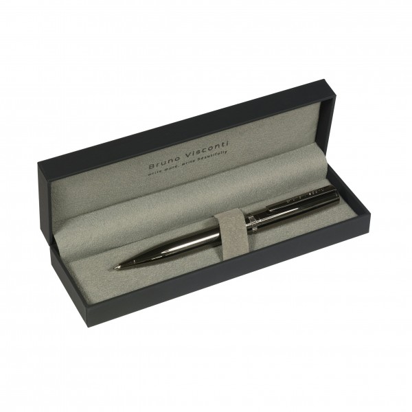 Ручка подарочная шариковая, поворотный механизм Boston синяя 0.7мм металлический корпус черный вороненая сталь, черный футляр 20-0359/07 Bruno Visconti