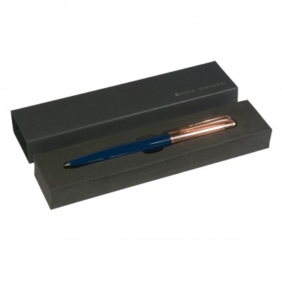 Ручка подарочная шариковая, поворотный механизм Napoli синяя 1мм корпус синий и розовое золото металлический, черный футляр 20-0383-01/09 Bruno Visconti