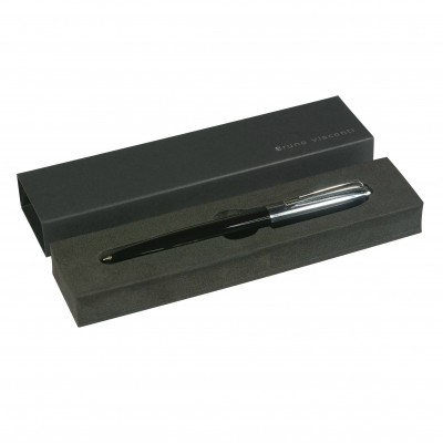 Ручка подарочная шариковая, поворотный механизм Napoli синяя 1мм корпус черный и серебро металлический, черный футляр 20-0383-03/09 Bruno Visconti