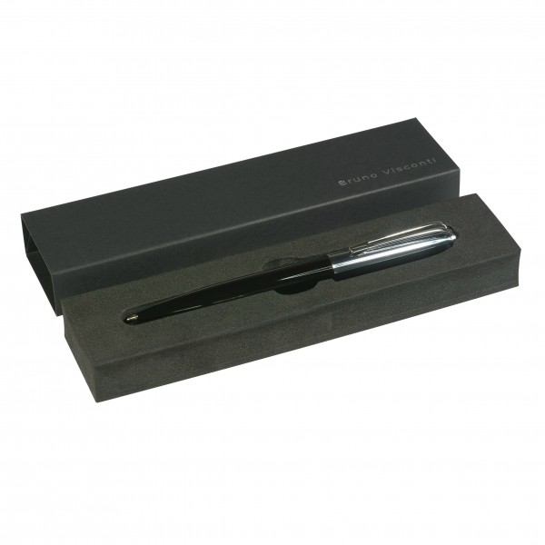 Ручка подарочная шариковая, поворотный механизм Napoli синяя 1мм корпус черный и серебро металлический, черный футляр 20-0383-03/09 Bruno Visconti