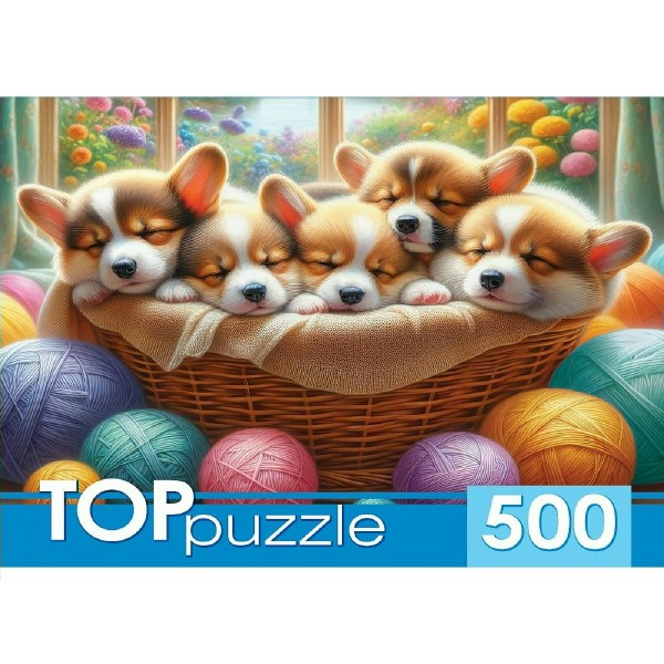 Рыжий кот Пазл 500  TOPpuzzle. Корги в корзине Ф500-8741 Россия