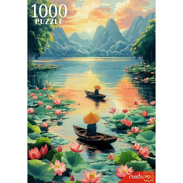Рыжий кот Пазл 1000  Лодки на реке с лотосами П1000-1964 Россия