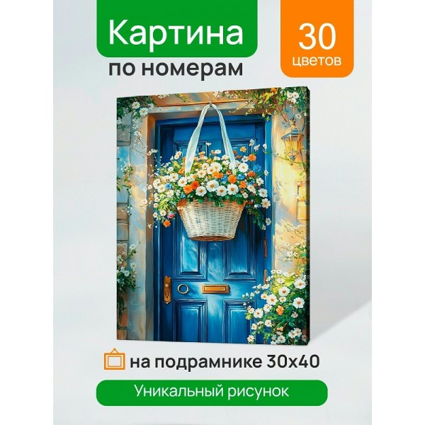 Картина по номерам холст на подрамнике 30х40 Цветочная дверь 30 цветов ХК-3273 Рыжий кот
