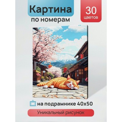 Картина по номерам холст на подрамнике 40х50 Котик на солнышке 30 цветов ХК-3898 Рыжий кот