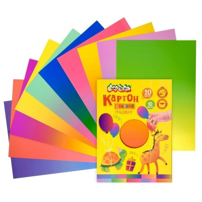 Картон цветной А4 200х280 10 листов 20 цветов мелованный 200г/м2 градиентный, папка КЦГМКМ10/20 Каляка-Маляка 261932 Картон цветной А4 200х280 10 листов 20 цветов мелованный 200г/м2 градиентный, папка КЦГМКМ10/20 Каляка-Маляка 261932