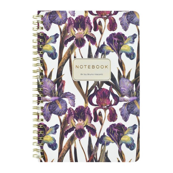 Тетрадь 60 листов А5 клетка, гребень Flora Ирисы матовая ламинация софт-тач, фольга золото, 70г/м2 7-60-201/28 Bruno Visconti 20/80