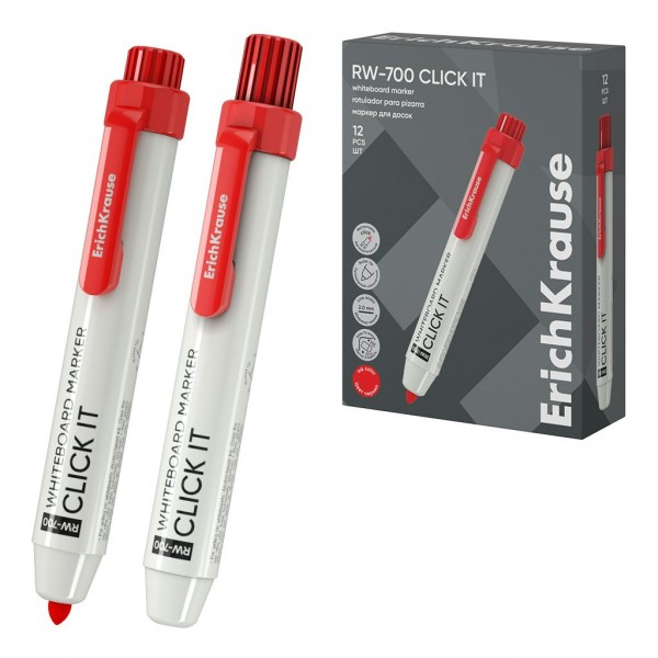 Маркер для доски RW-700 Click it 2мм красный, пулевидный 60832 ErichKrause 12/144