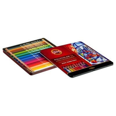 Карандаши цветные 24шт Polycolor 6-гранные, заточенные, металлический пенал 3824024002PL Koh-I-Noor  132740