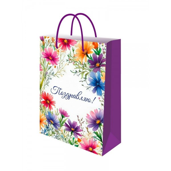 Миленд/Пакет бумажный ламинированный. Поздравляю. Цветы 140 х 200 х 65 см/ППК-2740/