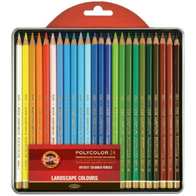 Карандаши цветные 24шт Polycolor Polycolor Landscape 3824 6-гранные, заточенные, металлический пенал 3824024015PL Koh-I-Noor  321834