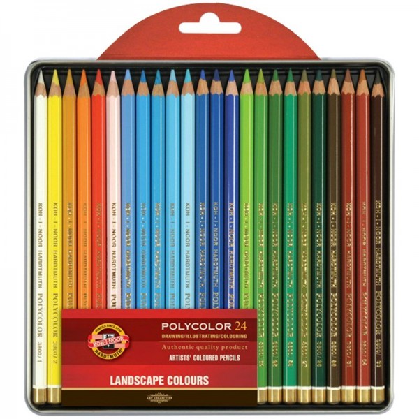 Карандаши цветные 24шт Polycolor Polycolor Landscape 3824 6-гранные, заточенные, металлический пенал 3824024015PL Koh-I-Noor  321834