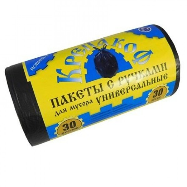 Хозяйственные товары Пакеты для мусора 30 литров 30шт Крепакофф с ручками, рулон    00-00006074
