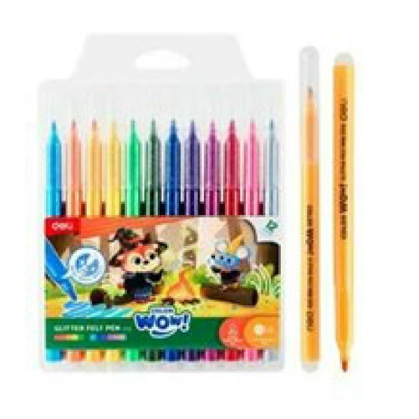 Фломастеры 12 цветов Color wow с блестками, ПВХ-чехол  Deli 12/192 EC172