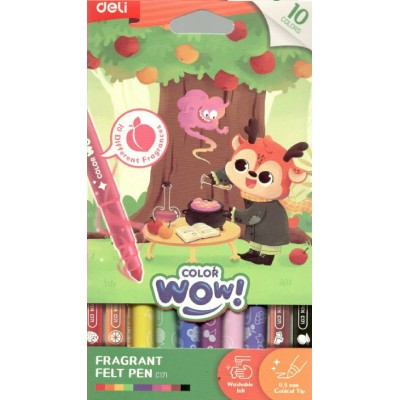 Фломастеры 10 цветов Color wow ароматизированные, картонная коробка Deli EC171 Фломастеры 10 цветов Color wow ароматизированные, картонная коробка Deli EC171