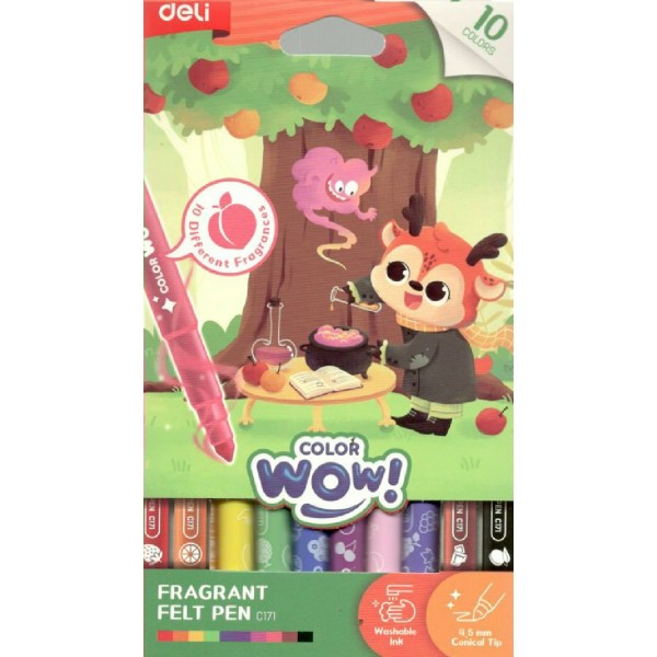 Фломастеры 10 цветов Color wow ароматизированные, картонная коробка  Deli  EC171