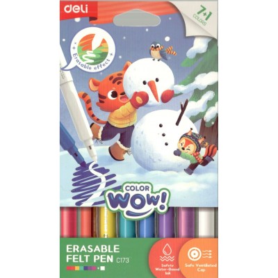 Фломастеры 7 цветов Color wow стираемые, картонная коробка Deli 12/192 EC173 Фломастеры 7 цветов Color wow стираемые, картонная коробка Deli 12/192 EC173