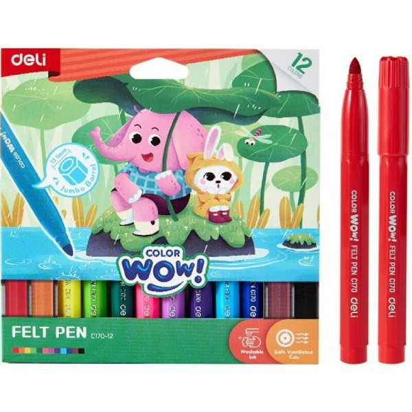 Фломастеры 12 цветов Color wow утолщенные, картонная коробка  Deli 12/144 EC170-12