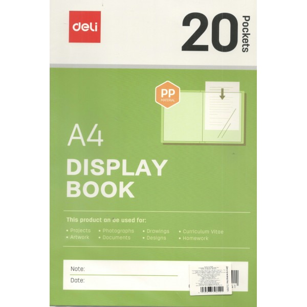 Папка 20 вкладышей A4 антистатичные вкладыши, зеленый  Deli 72/144 EF934