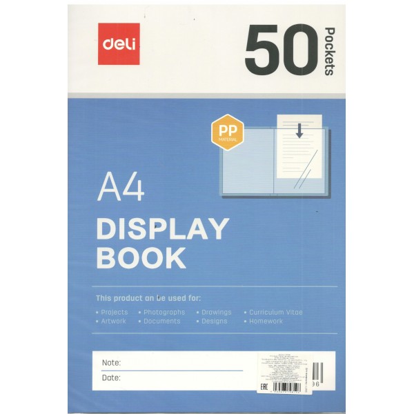 Папка 50 вкладышей A4 антистатичные вкладыши, синий  Deli 36/72 EF936