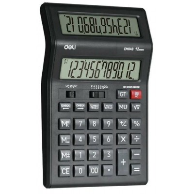 Калькулятор 12-разрядный 202х135,5х28,5мм настольный, 2 дисплея, черный  Deli  EM049