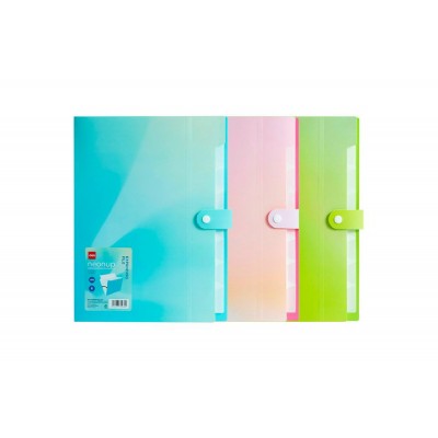 Папка на кнопке А4 8 отделений Neonup неоновый цвет  Deli 36/72 EF623