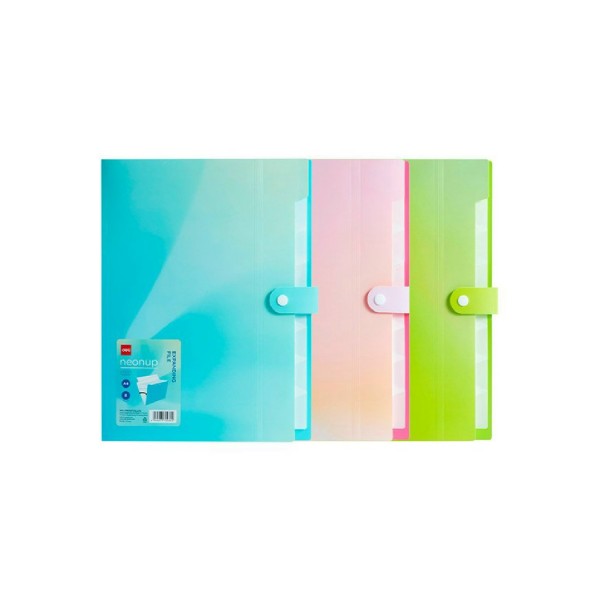 Папка на кнопке А4 8 отделений Neonup неоновый цвет  Deli 36/72 EF623