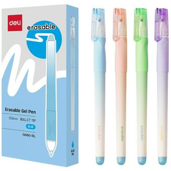Ручка гелевая Пиши-Стирай синяя 0,5мм 3-гранный грип  Deli  EG660-BL